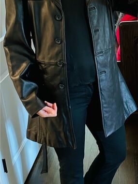 Valerie Stevens Black Leather Button-Front Jacket